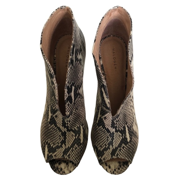 HALOGEN Snake-Print Open toe Real Leather peep-toe Heels - Picture 2 of 10
